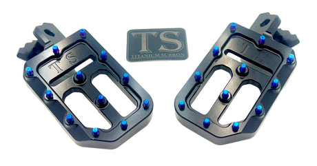 TS Custom Foot Pegs Featuring Titanium Grips for E-moto
